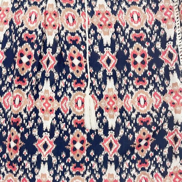 Lucy & Laurel Ikat Print Top Size S Blue Red Casual Boho Beachy Flowy Summer - Picture 10 of 14